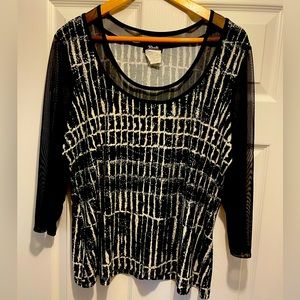 🇨🇦 Bali Made in Canada vintage long sheer sleeve blouse glitter black/white